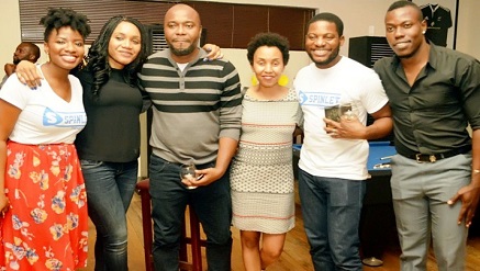 (L-r):  Ukwori Ejibe, communications lead; Nkiru Balonwu, CEO, both from Spinlet;  Emmanuel Uduma, creative lead SMATmedia Productions, Nothando Migogo CEO, Composers, Authors, Publishers Association, South Africa, COO Spinlet, Emeka Mordi and Lead Actor, I Go Blow  Web series, Jaygo at the screening of Spinlet’s original web series “I Go Blow” in Lagos.